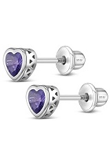 exquisite silver 5mm heart screw back baby February birthstone earrings